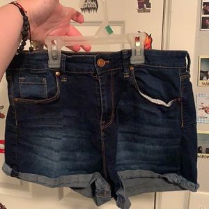 High rise dark washed shorts